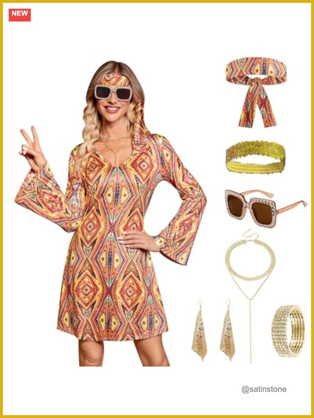 7 Piece Sequin Disco Dress Costume Set 70s Retro Dance Outfit